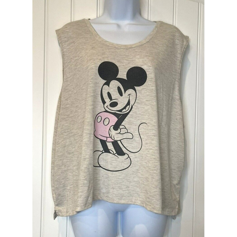 Disney Mickey Mouse Tank Top Shirt Womens Size 2XL Tan Sleeveless Round Neck